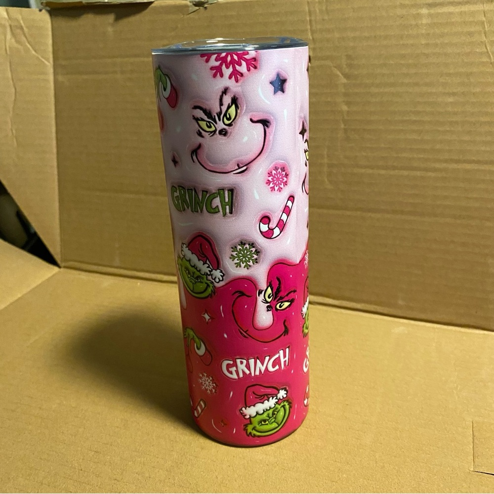 Pink Grinch Christmas Skinny Tumbler - Picture 4 of 7